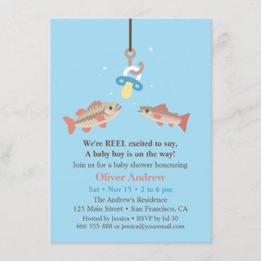Cute Fish Bait Bass and Trout Fishing Baby Shower Invitation