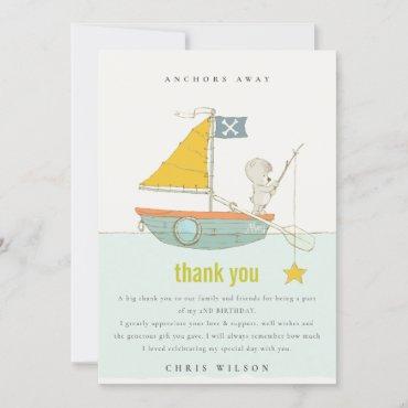 Cute Fishing Bear Star Sailboat Any Age Birthday Thank You Card