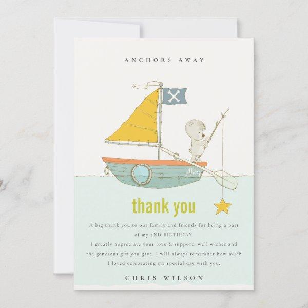 Cute Fishing Bear Star Sailboat Any Age Birthday Thank You Card
