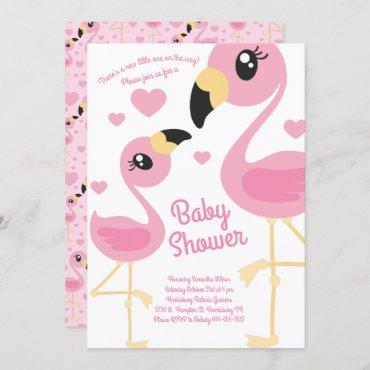 Cute Flamingo Baby Shower Tropical Beach Pink Girl