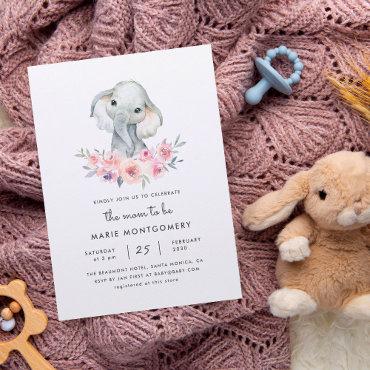 Cute Floral Bouquet Elephant Baby Girl  Postcard