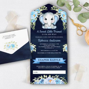 Cute Floral Elephant Navy Blue Baby Shower All In One