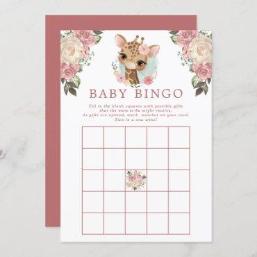 Cute Floral Giraffe Baby Shower Bingo Game Invitation