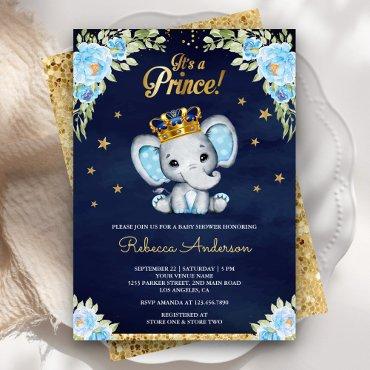 Cute Floral Prince Elephant Navy Blue