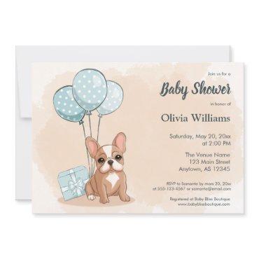 Cute French Bulldog Pup Blue ballons