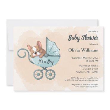 Cute French Bulldog Pup Blue Stroller