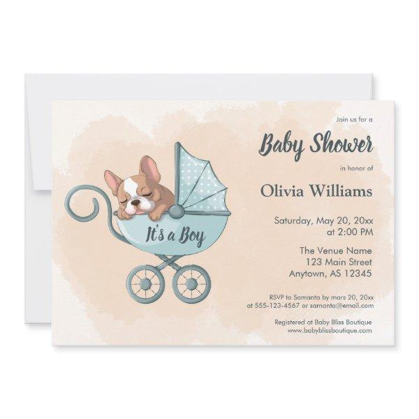 Cute French Bulldog Pup Blue Stroller