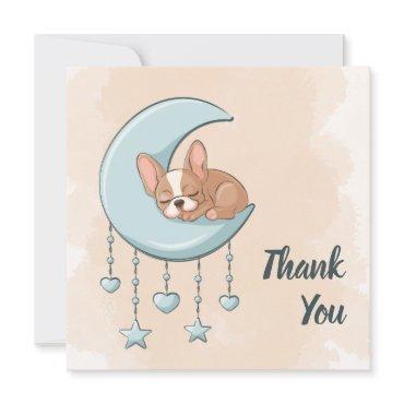 Cute French Bulldog Puppy Blue Moon Baby Shower Thank You Card