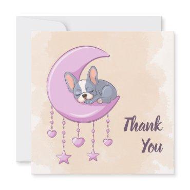 Cute French Bulldog Puppy Pink Moon Baby Shower Thank You Card