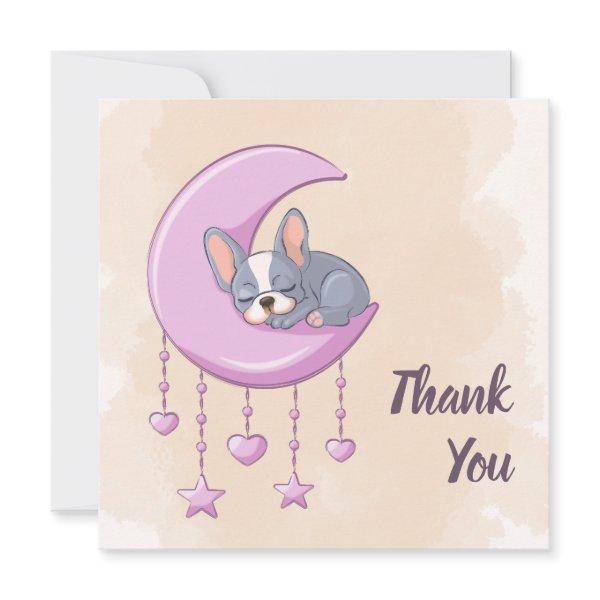Cute French Bulldog Puppy Pink Moon Baby Shower Thank You Card