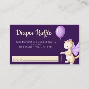 Cute Girl Baby Dragon with Balloon Diaper Raffle Enclosure Card