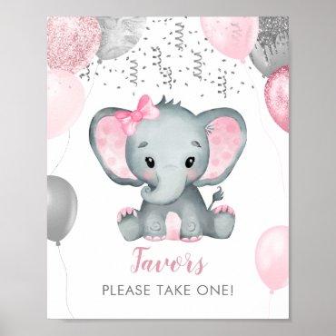 Cute Girl Elephant Balloons Baby Shower Favors Poster