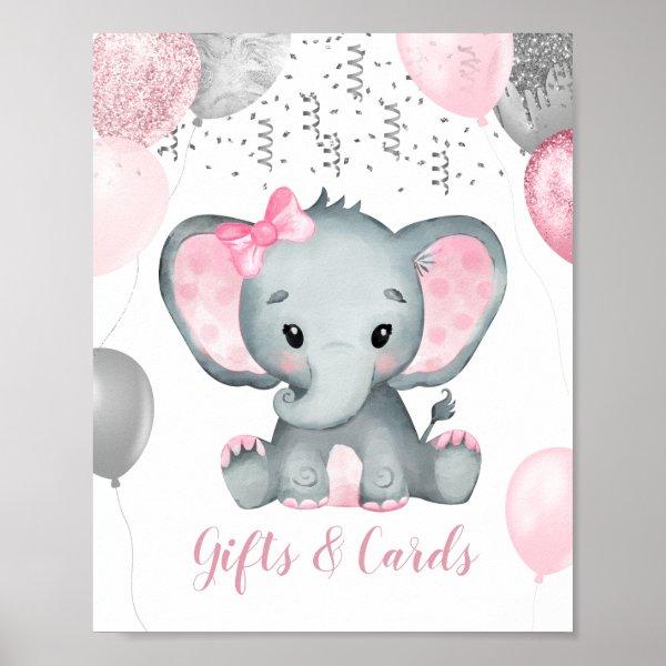 Cute Girl Elephant Balloons Baby Shower Gifts Poster