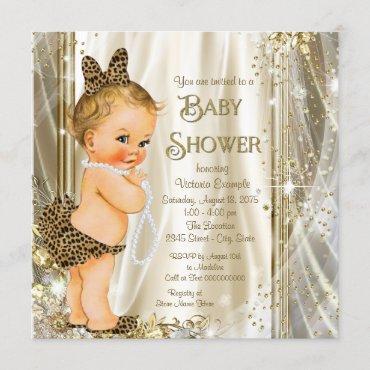 Cute Glam Leopard Girly Baby Girl Shower Invitation