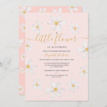 Cute gold flower daisy watercolor baby shower invitation