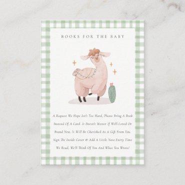 Cute Green Cactus Boho Llama Books For Baby Shower Enclosure Card