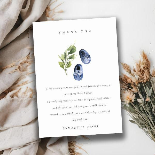 Cute Green Ink Blue Boy Shoes Foliage Baby Shower Thank You Card