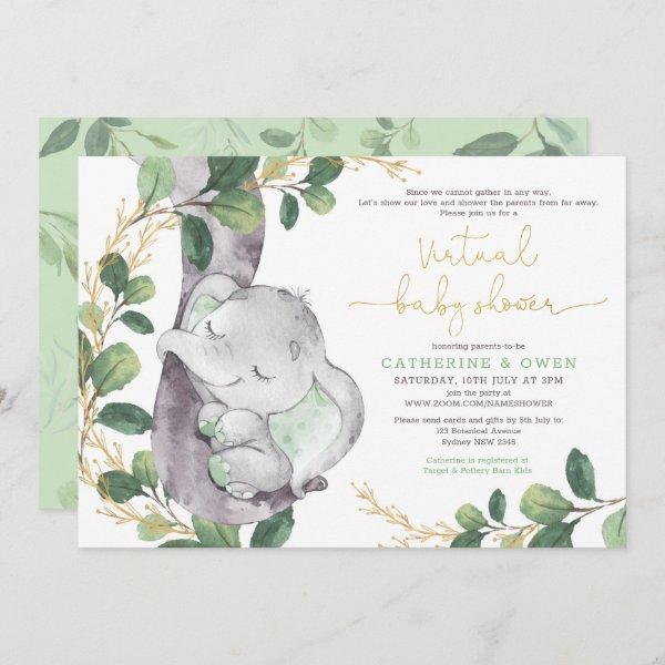 Cute Greenery Elephant Virtual Baby Shower By Mail