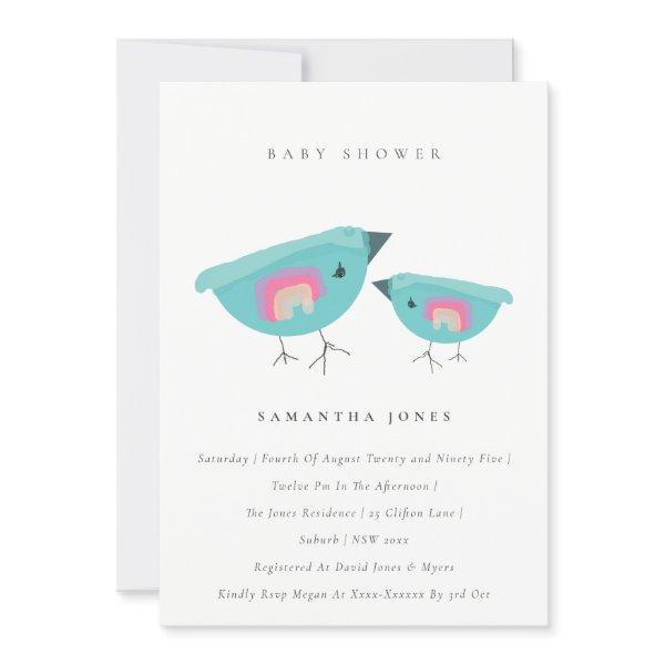 Cute Hand Drawn Rainbow Blue Birdy