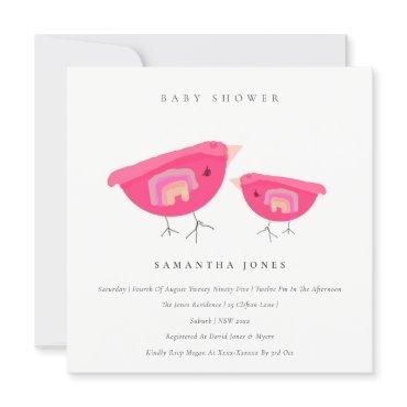 Cute Hand Drawn Rainbow Pink Birdy