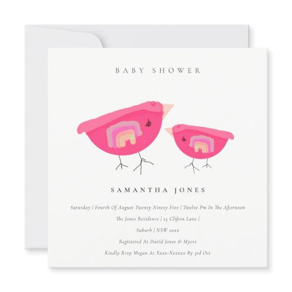 Cute Hand Drawn Rainbow Pink Birdy