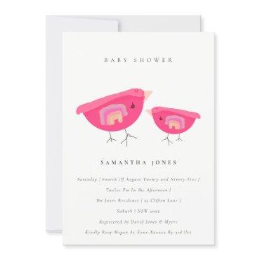 Cute Hand Drawn Rainbow Pink Birdy