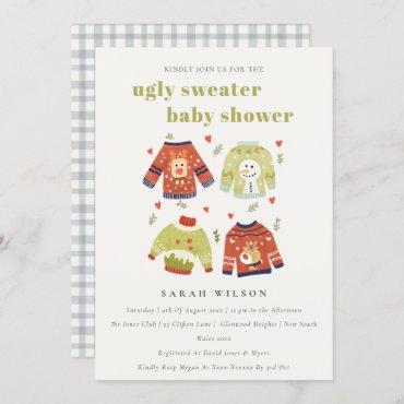 Cute Hearts Winter Ugly Sweater Baby Shower Invite