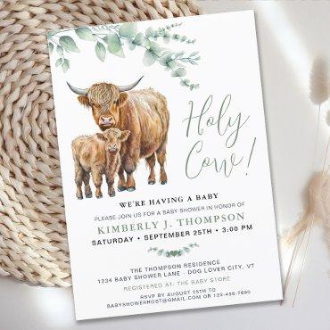 Cute Highland Cow Greenery Eucalyptus
