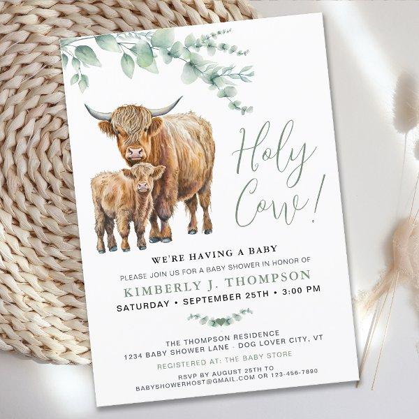 Cute Highland Cow Greenery Eucalyptus