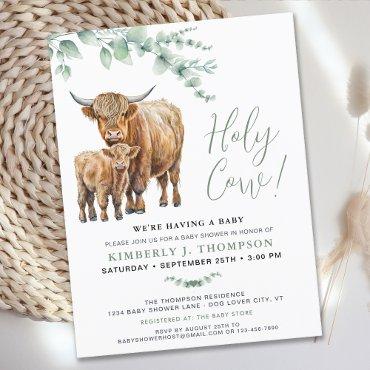 Cute Highland Cow Modern Eucalyptus  Postcard