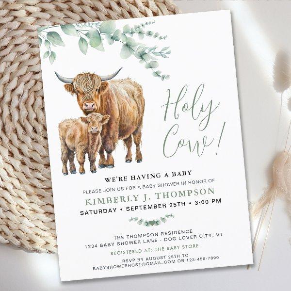 Cute Highland Cow Modern Eucalyptus  Postcard
