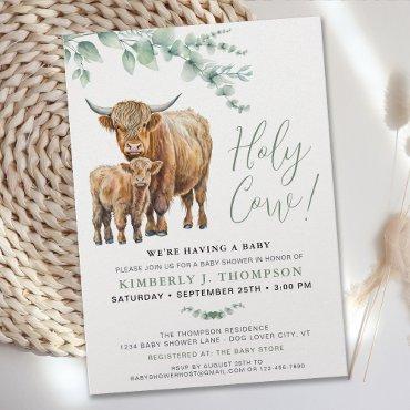 Cute Highland Cow Modern Eucalyptus Greenery