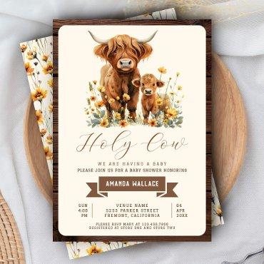 Cute Highland Cow Yellow Wildflowers