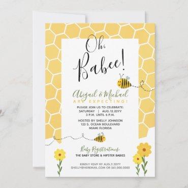 Cute Honeycomb Watercolor Bumble Bee Baby Shower Invitation