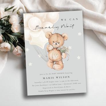 Cute Ivory Bearly Wait Balloon Baby Shower Invite