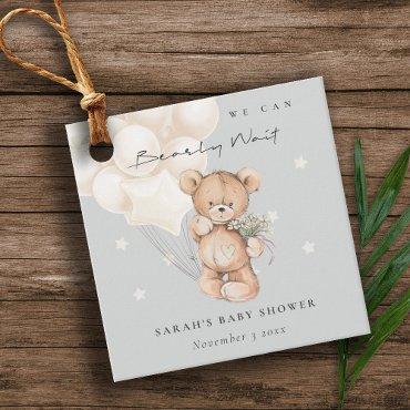 Cute Ivory Bearly Wait Bear Balloon Baby Shower Favor Tags