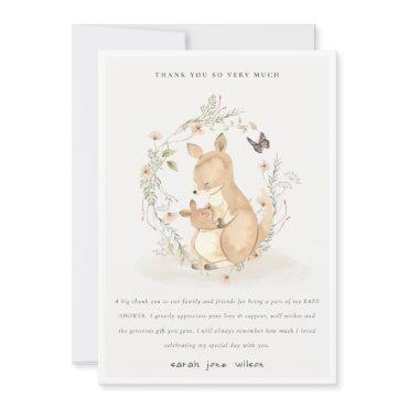 Cute Joey Mama Kangaroo Floral Wreath Baby Shower Thank You Card
