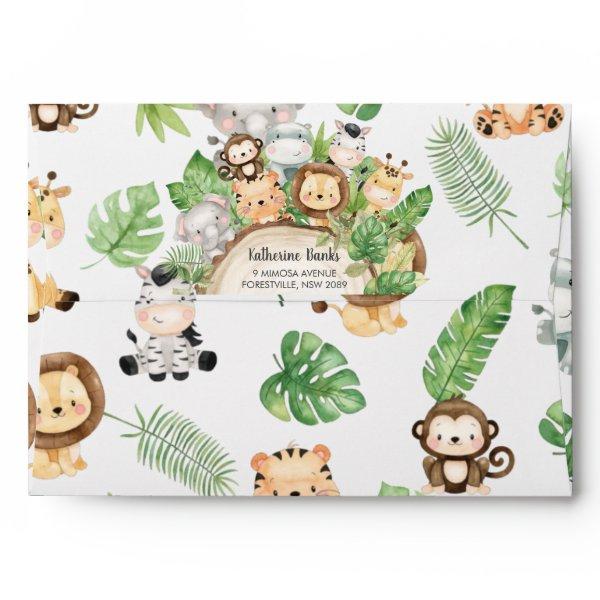 Cute Jungle Animals Greenery Baby Shower Birthday Envelope