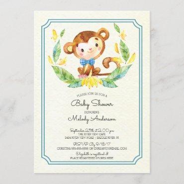 Cute Jungle Monkey Boys Baby Shower Invitation