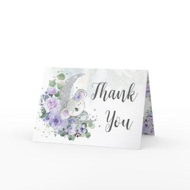 Cute Koala Purple Floral Moon Baby Shower Birthday Thank You Card