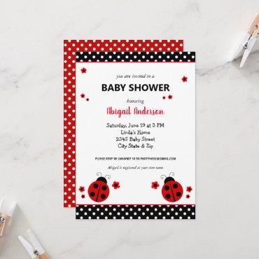 Cute Ladybug Polka Dots Baby Shower Invitation