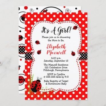Cute Ladybugs It's A Girl Baby Shower Invitation