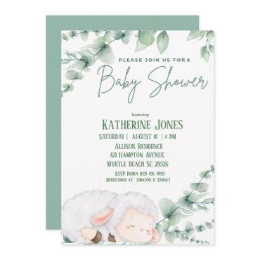 Cute Lamb Greenery Baby Shower
