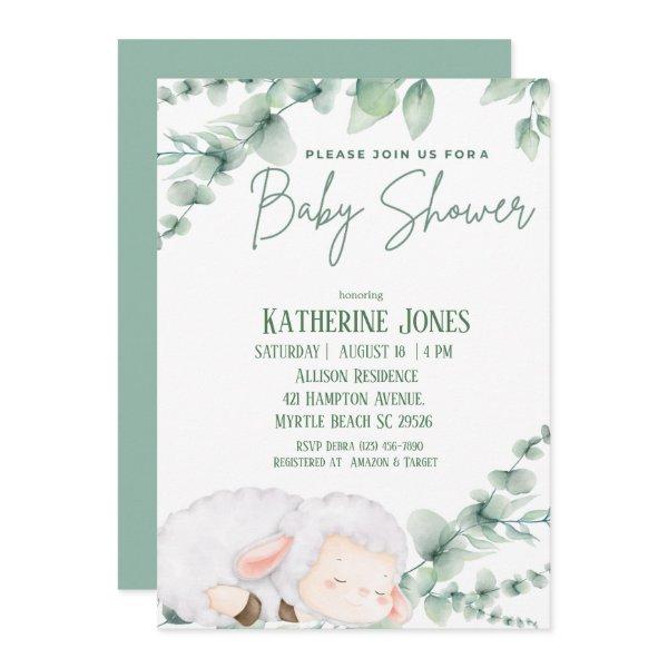Cute Lamb Greenery Baby Shower