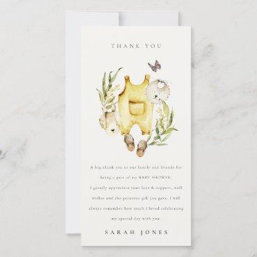 Cute Leafy Foliage Yellow Clothes Baby Shower Thank You Card