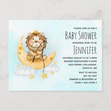 Cute Lion Fishing Watercolor Baby Shower Invitation Postcard