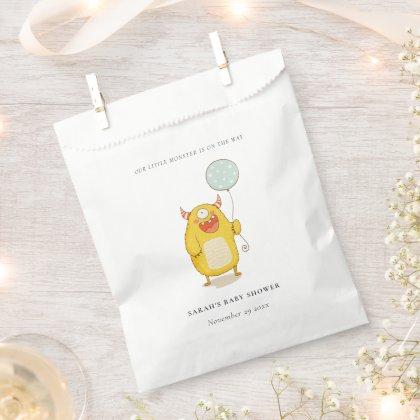 Cute Little Aqua Yellow Monster Baby Shower Invite Favor Bag