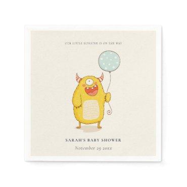 Cute Little Aqua Yellow Monster Baby Shower Invite Napkins