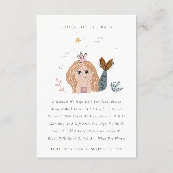 Cute Little Blush Mermaid Books For Baby Shower Enclosure Card