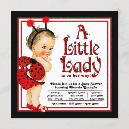 Cute Little Lady Red Ladybug Baby Shower Invitation